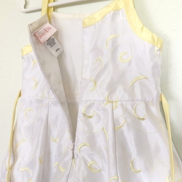 Jenny & ME White and Yellow Embroidered Swirl Pattern Dress with Bow - Picture 6 of 6